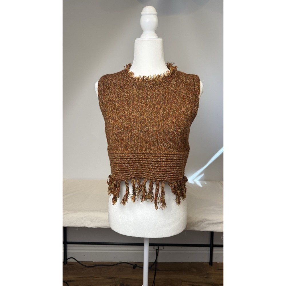 Earthbound Trading Co Sz M Knit Fringe Cropped Sleeveless Top Boho Festival